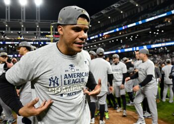 Juan Soto celebrating ALCS