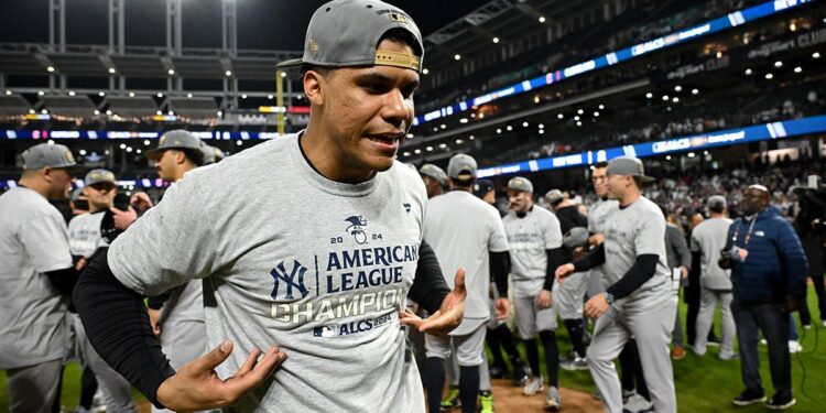 Juan Soto celebrating ALCS