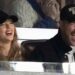 Travis Kelce and Taylor Swift have a laugh at Game 1 of the baseball AL Championship Series between the Cleveland Guardians and New York Yankees on Monday, Oct. 14, 2024 in New York City.