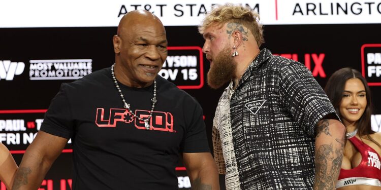 Jake Paul and Mike Tyson staredown