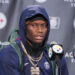 Pittsburgh Steelers wide receiver George Pickens was fighting with Browns cornerback Greg Newsome II as Thursday night's game ended. (AP Photo/Gene J. Puskar)