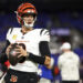 BALTIMORE, MARYLAND - NOVEMBER 7: Joe Burrow #9 of the Cincinnati Bengals warms up prior to an NFL football game against the Baltimore Ravens at M&T Bank Stadium on November 7, 2024 in Baltimore, Maryland. (Photo by Kevin Sabitus/Getty Images)