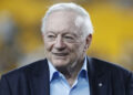 Oct 6, 2024; Pittsburgh, Pennsylvania, USA; Dallas Cowboys owner Jerry Jones on the field before the game against the Pittsburgh Steelers at Acrisure Stadium. Mandatory Credit: Charles LeClaire-Imagn Images