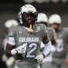 Oct 26, 2024; Boulder, Colorado, USA; Colorado Buffaloes wide receiver Travis Hunter (12) reacts after touchdown reception in the first quarter against the Cincinnati Bearcats at Folsom Field. Mandatory Credit: Ron Chenoy-Imagn Images