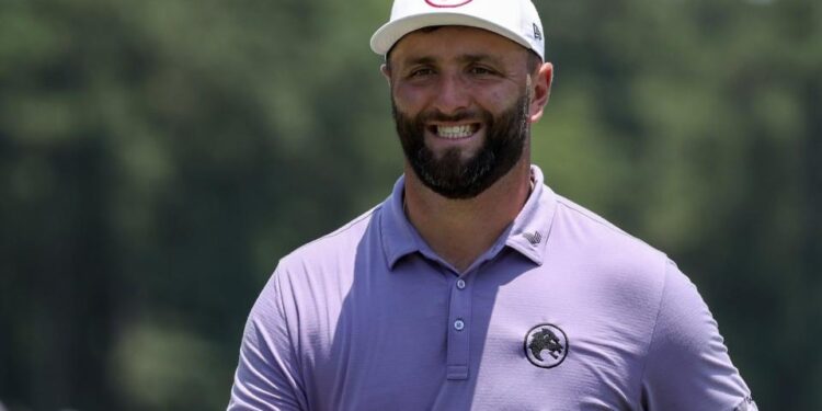 Captain Jon Rahm of Legion XIII reacts on the fourth green during day one of the LIV Golf Invitational at Golf Club of Houston on June 7, 2024 in Humble, Texas