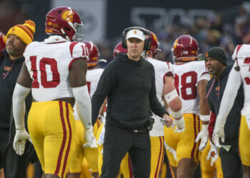 SEATTLE, WA - NOVEMBER 02:  USC head coach Lincoln Riley during a college football game between the Washington Huskies and the USC Trojans on November 2, 2024 at Alaska Airlines Field at Husky Stadium in Seattle, WA. (Photo by Jesse Beals/Icon Sportswire via Getty Images)