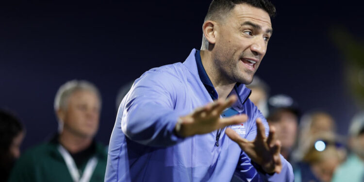 WEST PALM BEACH, FLORIDA - FEBRUARY 26: Former NHL player Paul Bissonnette looks on during Capital One's The Match IX at The Park West Palm on February 26, 2024 in West Palm Beach, Florida. (Photo by Cliff Hawkins/Getty Images for The Match)