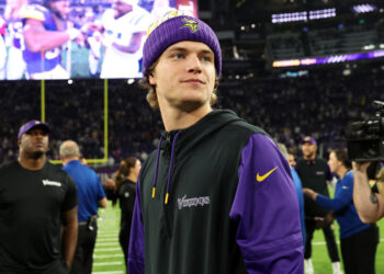 MINNEAPOLIS, MINNESOTA - NOVEMBER 03: J.J. McCarthy #9 of the Minnesota Vikings looks on after the game against the Indianapolis Colts at U.S. Bank Stadium on November 03, 2024 in Minneapolis, Minnesota. The Vikings defeated the Colts 21-13. (Photo by David Berding/Getty Images)