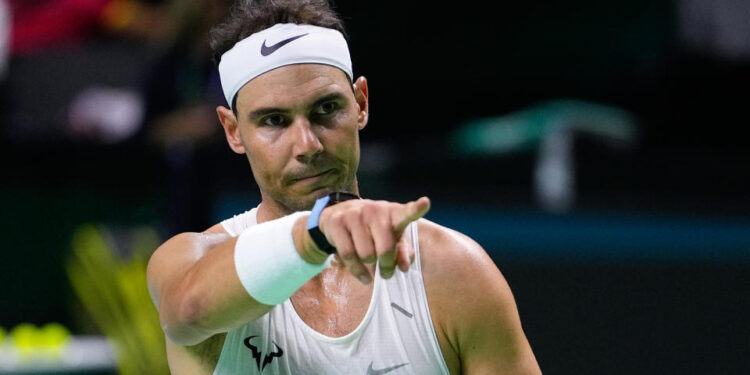 MALAGA, SPAIN - NOVEMBER 18: Rafael Nadal of Spain practices during the Davis Cup 2024 at Martin Carpena Pavilion on November 18, 2024, in Malaga, Spain. (Photo By Oscar J. Barroso/Europa Press via Getty Images)