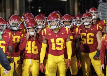 USC players emerges from the tunnel before playing UCLA at the Rose Bowl on Nov. 23 in Pasadena