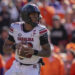 South Carolina quarterback LaNorris Sellers (16) drops back to pass in the first half of an NCAA college football game against Clemson, Saturday, Nov. 30, 2024, in Clemson, S.C. (AP Photo/Jacob Kupferman)