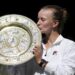 Barbora Krejcikova (CZE) kisses the trophy after winning her Ladies's Singles Final against Jasmine Paolini (ITA) during day thirteen of The Championships Wimbledon