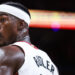 MIAMI, FLORIDA - OCTOBER 28: Jimmy Butler #22 of the Miami Heat reacts against the Detroit Pistons during the first half at Kaseya Center on October 28, 2024 in Miami, Florida. NOTE TO USER: User expressly acknowledges and agrees that, by downloading and or using this photograph, User is consenting to the terms and conditions of the Getty Images License Agreement. (Photo by Carmen Mandato/Getty Images)