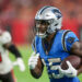 TAMPA, FLORIDA - DECEMBER 3: Jonathan Mingo #15 of the Carolina Panthers runs against the Tampa Bay Buccaneers at Raymond James Stadium on December 3, 2023 in Tampa, Florida. (Photo by Mike Carlson/Getty Images)