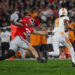 ATHENS, GA - NOVEMBER 16: Georgia Bulldogs linebacker Chaz Chambliss (32) puts pressure on Tennessee Volunteers quarterback Nico Iamaleava (8) during the college football game between the Tennessee Volunteers and the Georgia Bulldogs on November 16, 2024, on Dooley Field at Sanford Stadium in Athens, GA. (Photo by John Adams/Icon Sportswire via Getty Images)