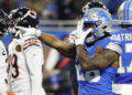 Jahmyr Gibbs and the Lions built a big lead vs. the Bears but had to hang on as Chicago was a mess on its final play with a chance to tie or take the lead. (AP Photo/Rick Osentoski)