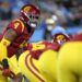 PASADENA, CALIFORNIA - NOVEMBER 23:  Woody Marks #4 of the USC Trojans  lines up for a play during the first half of a game against the UCLA Bruins at the Rose Bowl on November 23, 2024 in Pasadena, California.  (Photo by Sean M. Haffey/Getty Images)