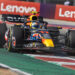 AUSTIN, TX - OCTOBER 22: Oracle Red Bull Racing driver Sergio Perez (11) of Mexico rides on the rumble strips as he leaves turn 20 during the Formula 1 Lenovo United States Grand Prix on October 22, 2023, at Circuit of The Americas in Austin, Texas.  (Photo by David Buono/Icon Sportswire via Getty Images)