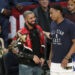 TORONTO, ON - FEBRUARY 14: Canadian rapper Drake talks to Eastern Conference Toronto Raptors DeMar DeRozan (10) during half time in the NBA all-star game in Toronto, Ontario. Toronto Star/Todd Korol        (Todd Korol/Toronto Star via Getty Images)