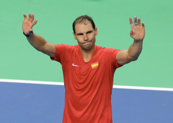 MALAGA, SPAIN - NOVEMBER 19: Rafael Nadal of Team Spain waves to the fans after loosing his singles match against Botic van de Zandschulp of Team Netherlands in the quarterfinal tie between Netherlands and Spain during the Davis Cup Finals at Palacio de Deportes Jose Maria Martin Carpena on November 19, 2024 in Malaga, Spain. (Photo by Fran Santiago/Getty Images for ITF)