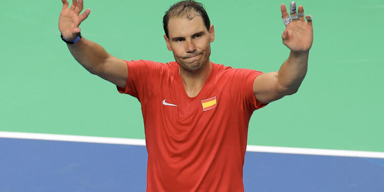 MALAGA, SPAIN - NOVEMBER 19: Rafael Nadal of Team Spain waves to the fans after loosing his singles match against Botic van de Zandschulp of Team Netherlands in the quarterfinal tie between Netherlands and Spain during the Davis Cup Finals at Palacio de Deportes Jose Maria Martin Carpena on November 19, 2024 in Malaga, Spain. (Photo by Fran Santiago/Getty Images for ITF)