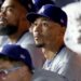 LOS ANGELES, CA - OCTOBER 28, 2024: Los Angeles Dodgers shortstop Mookie Betts (50) in the dugout prior to the game. Game 3 of the World Series against the Yankees at Yankees Stadium in New York City Monday, October 28 2024. (Robert Gauthier/Los Angeles Times)