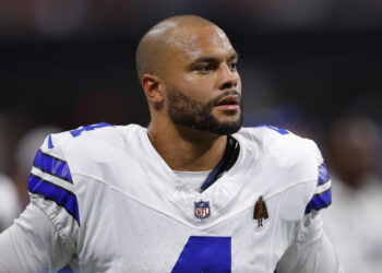 ATLANTA, GEORGIA - NOVEMBER 3: Dak Prescott #4 of the Dallas Cowboys looks on during the third quarter against the Atlanta Falcons at Mercedes-Benz Stadium on November 3, 2024 in Atlanta, Georgia. (Photo by Todd Kirkland/Getty Images)