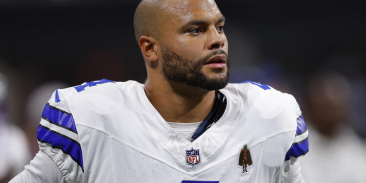 ATLANTA, GEORGIA - NOVEMBER 3: Dak Prescott #4 of the Dallas Cowboys looks on during the third quarter against the Atlanta Falcons at Mercedes-Benz Stadium on November 3, 2024 in Atlanta, Georgia. (Photo by Todd Kirkland/Getty Images)