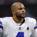 ATLANTA, GEORGIA - NOVEMBER 3: Dak Prescott #4 of the Dallas Cowboys looks on during the third quarter against the Atlanta Falcons at Mercedes-Benz Stadium on November 3, 2024 in Atlanta, Georgia. (Photo by Todd Kirkland/Getty Images)