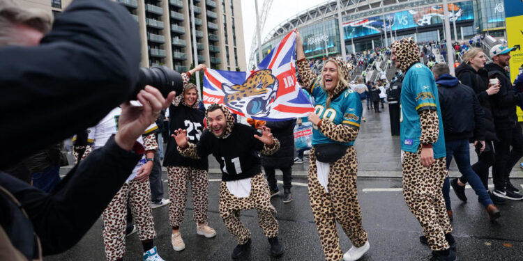 A general view of fans outside of the stadium before the NFL International match at the Tottenham Hotspur Stadium, London. Picture date: Sunday October 20, 2024. (Photo by Zac Goodwin/PA Images via Getty Images)