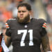 FILE -Cleveland Browns offensive tackle Jedrick Wills Jr. (71) prepares for an NFL football game against the New York Giants, Sunday, Sept. 22, 2024 in Cleveland. (AP Photo/David Richard, FIle)