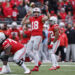 COLUMBUS, OH - NOVEMBER 23: Ohio State Buckeyes quarterback Will Howard (18) directs the offense before the snap during a college football game against the Indiana Hoosiers on November 23, 2024 at Ohio Stadium in Columbus, Ohio. (Photo by Joe Robbins/Icon Sportswire via Getty Images)