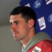 08 November 2024, Bavaria, Munich: American football, NFL, Daniel Jones of the New York Giants, stands at a press conference on the grounds of FC Bayern at Säbener Strasse. Photo: Karl-Josef Hildenbrand/dpa (Photo by Karl-Josef Hildenbrand/picture alliance via Getty Images)