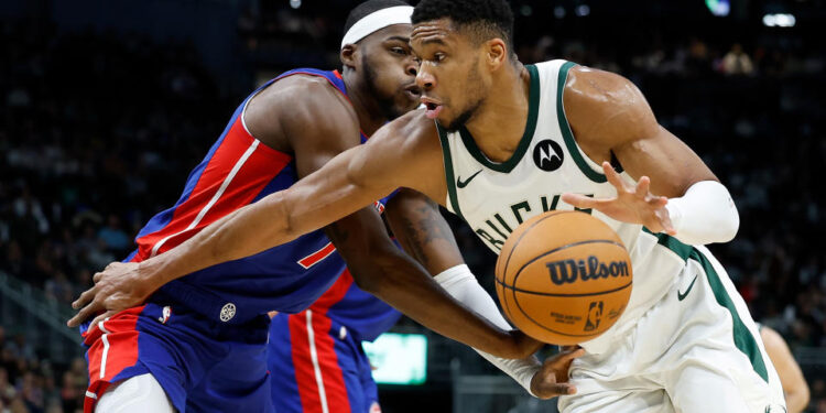 Giannis Antetokounmpo had a big night even by his lofty standards. (John Fisher/Getty Images)