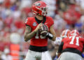 JACKSONVILLE, FL - NOVEMBER 02: Georgia Bulldogs quarterback Carson Beck (15) looks for a receiver during the game between the Georgia Bulldogs and the Florida Gators on November 2, 2024 at EverBank Stadium in Jacksonville, Fl. (Photo by David Rosenblum/Icon Sportswire via Getty Images)