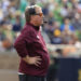 SOUTH BEND, INDIANA - SEPTEMBER 16: Head coach Jim McElwain of the Central Michigan Chippewas looks on in the game against the Notre Dame Fighting Irish at Notre Dame Stadium on September 16, 2023 in South Bend, Indiana. (Photo by Justin Casterline/Getty Images)