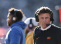 BOULDER, COLORADO - NOVEMBER 29: Head coach Mike Gundy of the Oklahoma State Cowboys looks on during the first quarter against the Colorado Buffaloes at Folsom Field on November 29, 2024 in Boulder, Colorado. (Photo by Andrew Wevers/Getty Images)