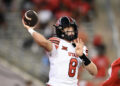 HOUSTON, TEXAS - OCTOBER 26: Brandon Rose #8 of the Utah Utes passes the ball against the Houston Cougars during the second half at TDECU Stadium on October 26, 2024 in Houston, Texas. (Photo by Jack Gorman/Getty Images)