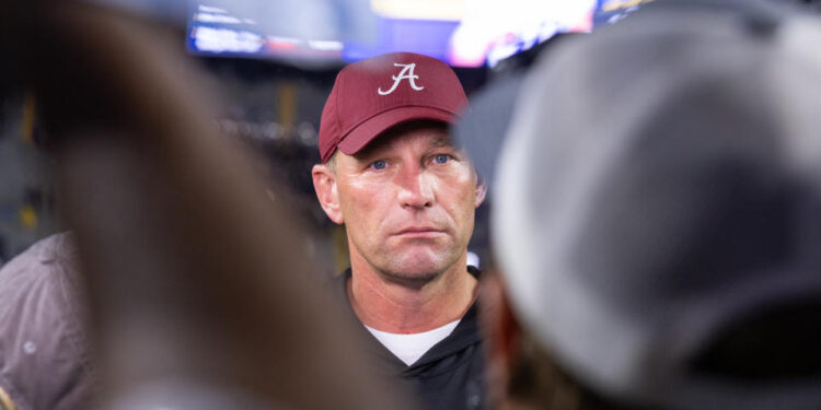 BATON ROUGE, LOUISIANA - NOVEMBER 9: Head coach Kalen DeBoer of the Alabama Crimson Tide is interviewed after the game against the LSU Tigers at Tiger Stadium on November 9, 2024 in Baton Rouge, Louisiana. (Photo by Aric Becker/ISI Photos/Getty Images)