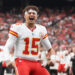 LAS VEGAS, NEVADA - OCTOBER 27:  Patrick Mahomes #15 of the Kansas City Chiefs reacts on the field during the NFL game against the Las Vegas Raiders at Allegiant Stadium on October 27, 2024 in Las Vegas, Nevada. The Chiefs defeated the Raiders 27-20.  (Photo by Christian Petersen/Getty Images)