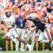 AUBURN, ALABAMA - NOVEMBER 02: Running back AJ Newberry #23 of the Vanderbilt Commodores catches a pass for a touchdown in front of linebacker Eugene Asante #9 of the Auburn Tigers during the first half of play at Jordan-Hare Stadium on November 02, 2024 in Auburn, Alabama. (Photo by Michael Chang/Getty Images)