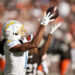 Los Angeles Chargers wide receiver Quentin Johnston (1) catches a 66-yard touchdown pass against the Cleveland Browns in the first half of an NFL football game Sunday, Nov. 3, 2024, in Cleveland. (AP Photo/Sue Ogrocki)