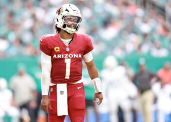 MIAMI GARDENS, FLORIDA - OCTOBER 27: Kyler Murray #1 of the Arizona Cardinals reacts after his team fails to convert on fourth down during the second half against the Miami Dolphins at Hard Rock Stadium on October 27, 2024 in Miami Gardens, Florida. (Photo by Carmen Mandato/Getty Images)