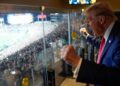 Donald Trump attends a game between the NFL Pittsburgh Steelers and the New York Jets