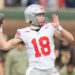 CHICAGO, ILLINOIS - NOVEMBER 16: Will Howard #18 of the Ohio State Buckeyes throws a pass against the Northwestern Wildcats during the second half at Wrigley Field on November 16, 2024 in Chicago, Illinois. (Photo by Michael Reaves/Getty Images)