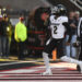 Colorado's quarterback Shedeur Sanders (2) celebrates his touchdown against Texas Tech during the second half of an NCAA college football game, Saturday, Nov. 9, 2024, in Lubbock, Texas. (AP Photo/Annie Rice)