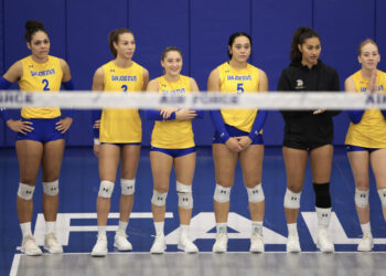 COLORADO SPRINGS, COLORADO - OCTOBER 19: San Jose State Spartans players look on prior to the game against the Air Force Falcons at Falcon Court at East Gym on October 19, 2024 in Colorado Springs, Colorado. (Photo by Andrew Wevers/Getty Images)