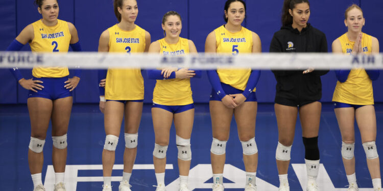 COLORADO SPRINGS, COLORADO - OCTOBER 19: San Jose State Spartans players look on prior to the game against the Air Force Falcons at Falcon Court at East Gym on October 19, 2024 in Colorado Springs, Colorado. (Photo by Andrew Wevers/Getty Images)