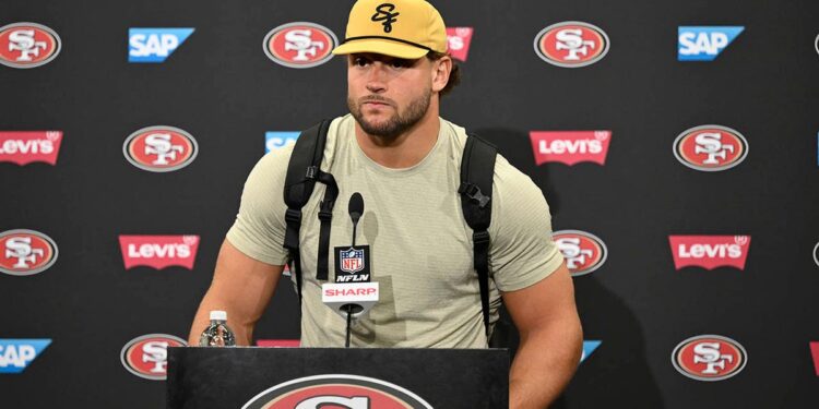 Nick Bosa at a news conference