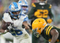 Jahmyr Gibbs and the Detroit Lions beat the Green Bay Packers in the first meeting between the teams this season. (Photo by Patrick McDermott/Getty Images)